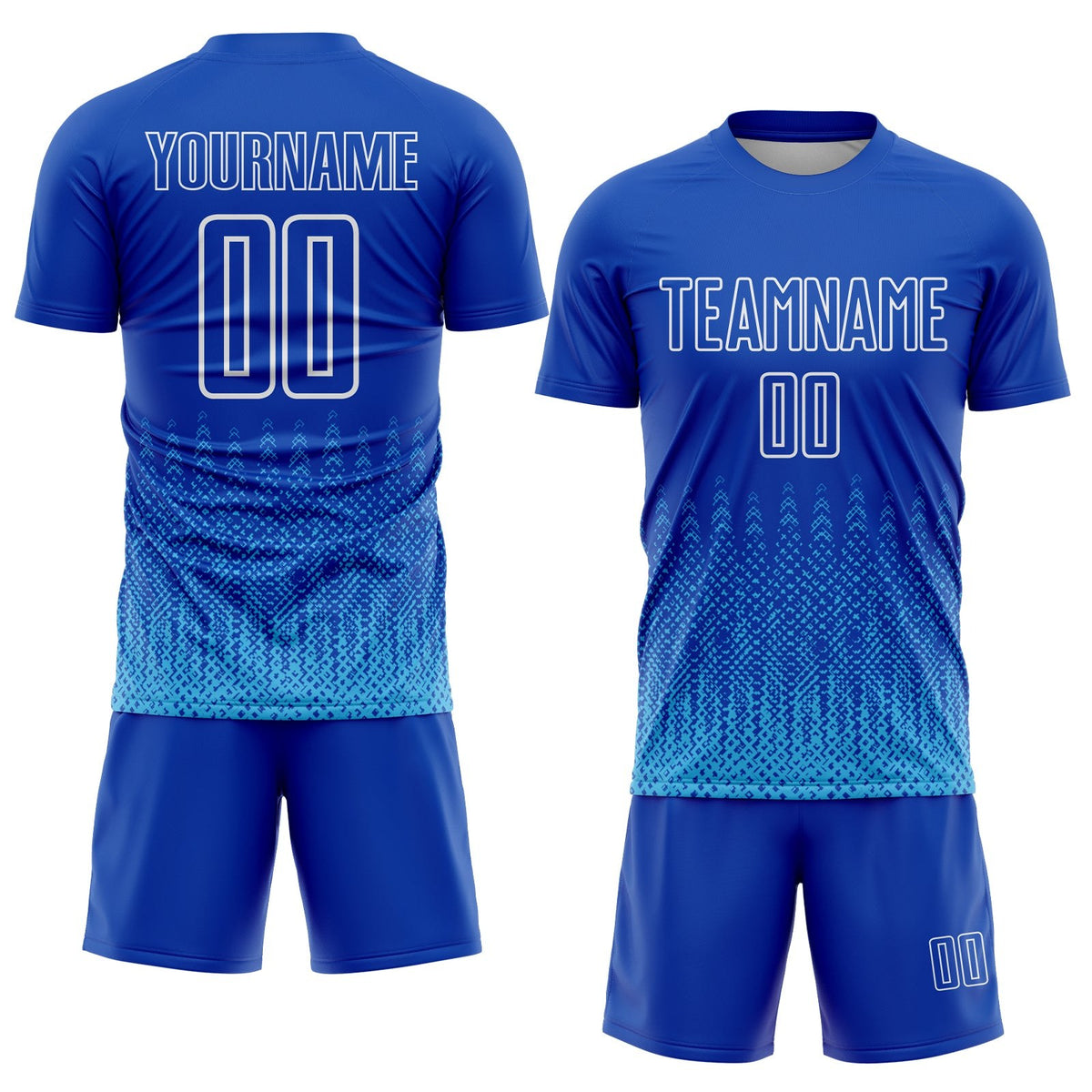 Custom Royal Sky Blue-White Geometric Shape Sublimation Soccer Uniform Jersey photo 2