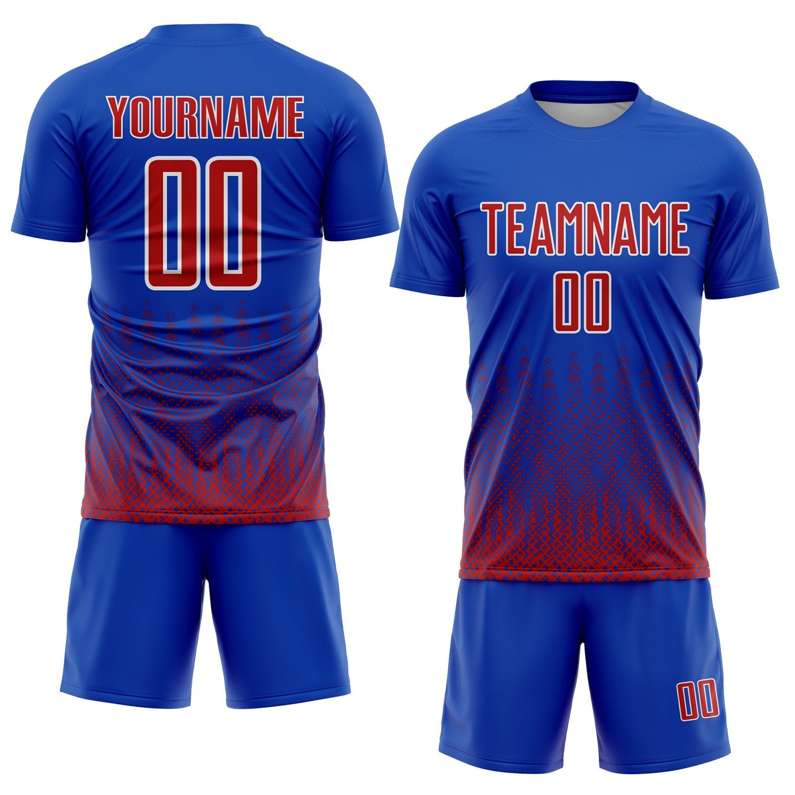 Custom Royal Red-White Geometric Shape Sublimation Soccer Uniform Jersey photo 2