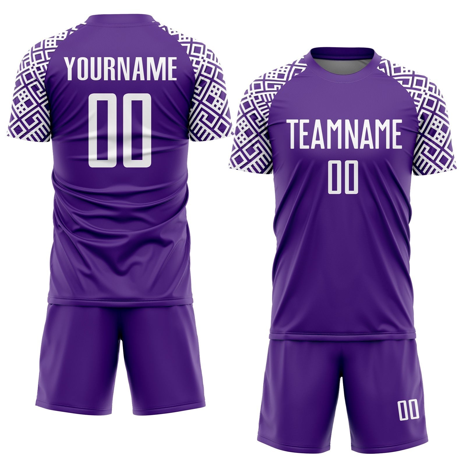 Custom Purple White Geometric Shape Sublimation Soccer Uniform Jersey photo 2