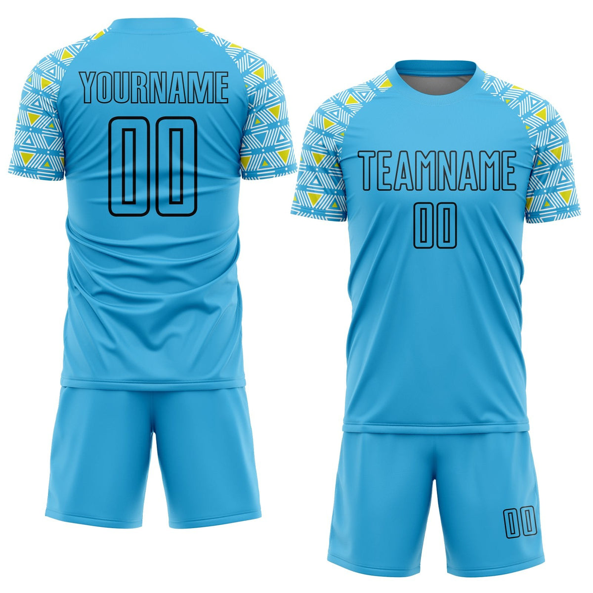Custom Sky Blue Black Geometric Shape Sublimation Soccer Uniform Jersey photo 2