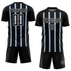 Custom Black Light Blue-White Stripe Line Sublimation Soccer Uniform Jersey photo 2