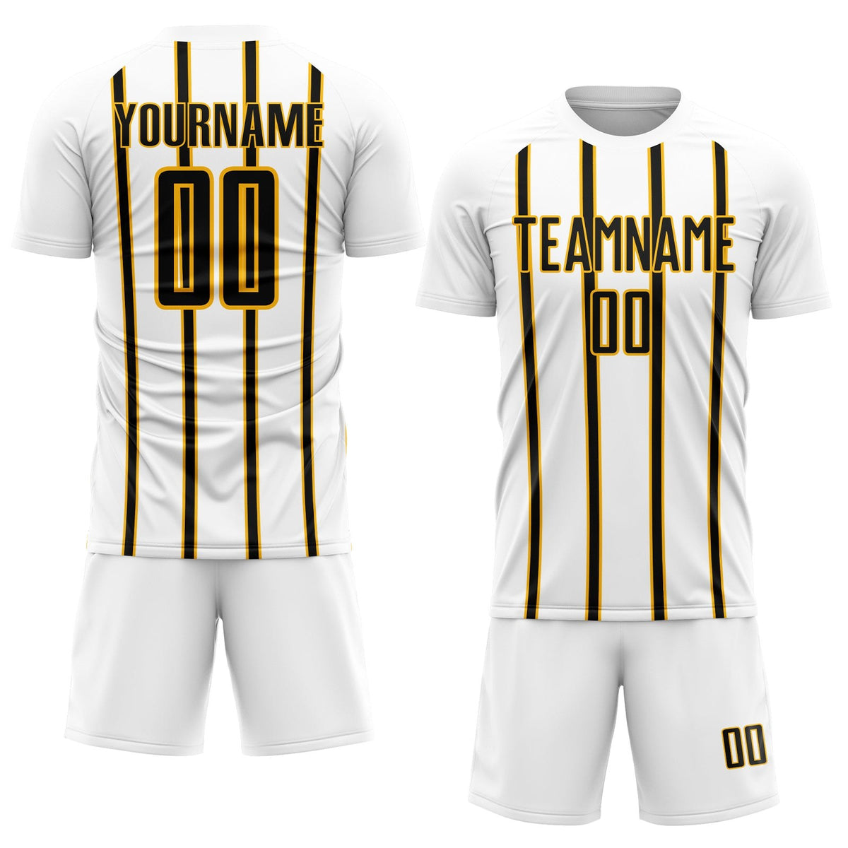 Custom White Black-Gold Stripe Line Sublimation Soccer Uniform Jersey photo 2