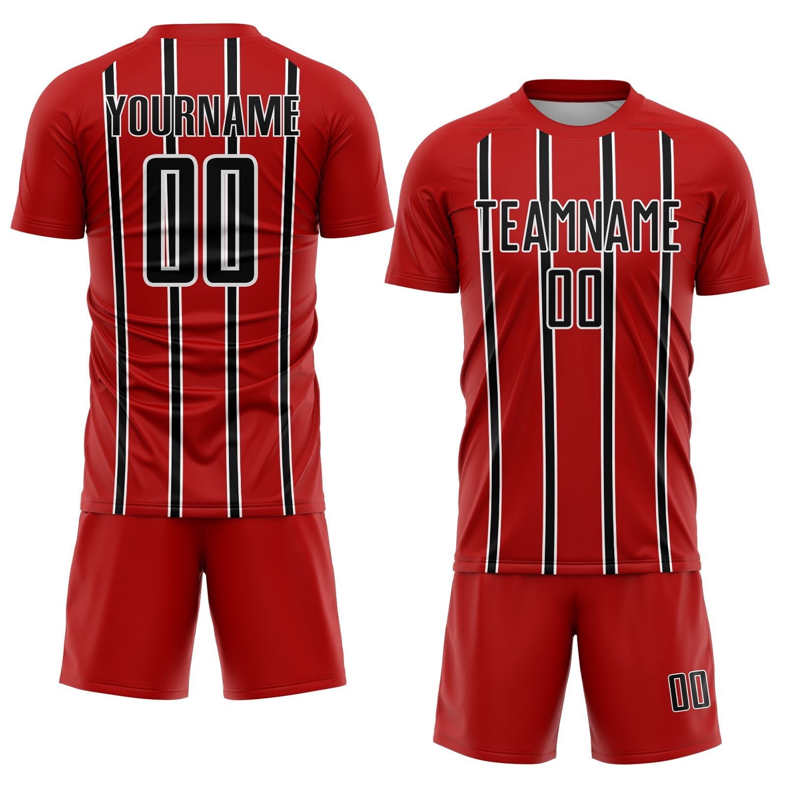 Custom Red Black-White Stripe Line Sublimation Soccer Uniform Jersey photo 2