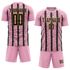 Custom Light Pink Black-Old Gold Stripe Line Sublimation Soccer Uniform Jersey photo 2