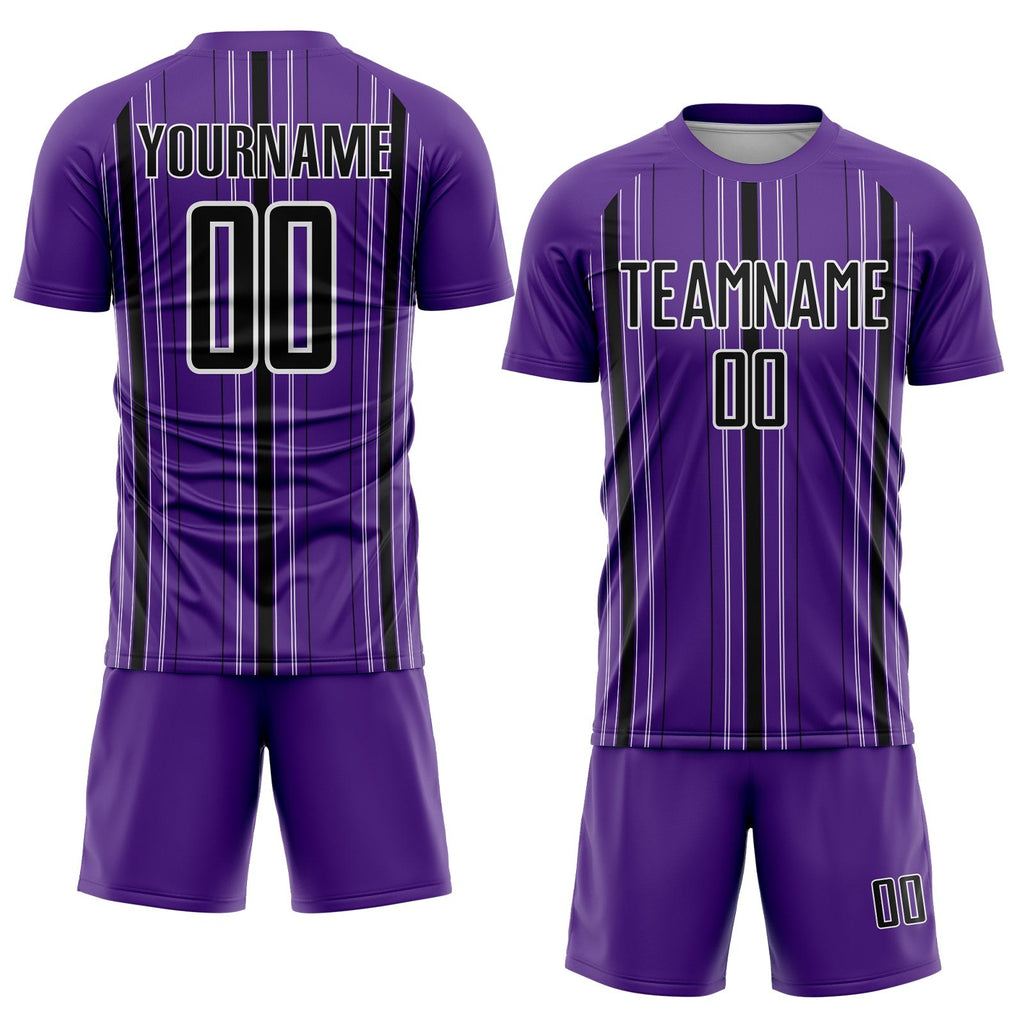 Custom Purple Black-White Stripe Sublimation Soccer Uniform Jersey photo 2