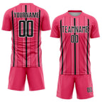 Custom Neon Pink Black-White Stripe Sublimation Soccer Uniform Jersey photo 2