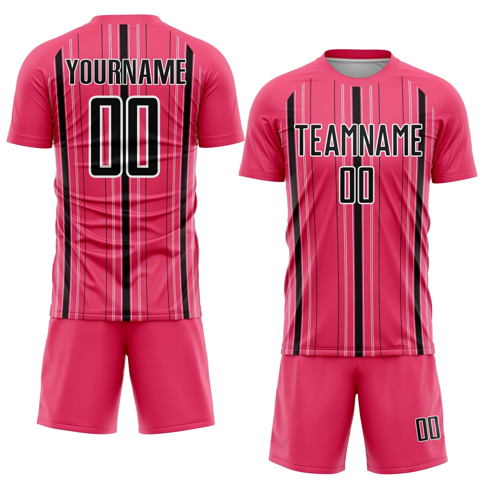 Custom Neon Pink Black-White Stripe Sublimation Soccer Uniform Jersey photo 2