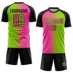 Custom Neon Green Pink-Black Sublimation Gradient Fashion Soccer Uniform Jersey photo 2
