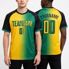 Custom Kelly Green Yellow-Black Sublimation Gradient Fashion Soccer Uniform Jersey worn front and back