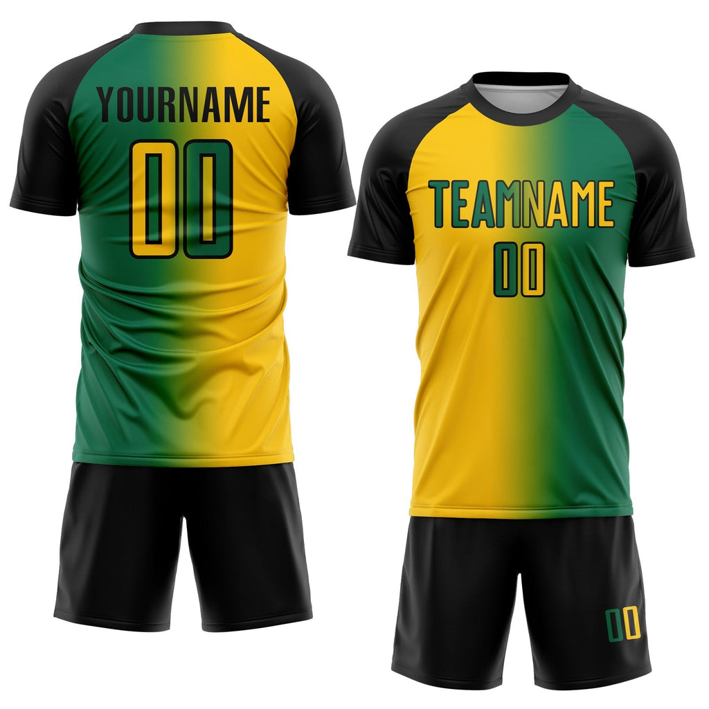 Custom Kelly Green Yellow-Black Sublimation Gradient Fashion Soccer Uniform Jersey photo 2