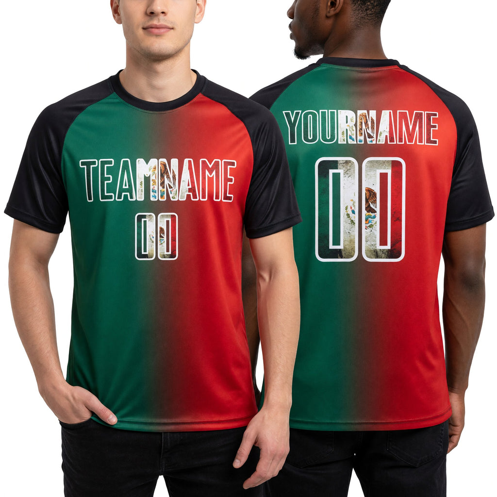 Custom Red Vintage Mexican Flag Kelly Green Black-Cream Sublimation Gradient Fashion Soccer Uniform Jersey worn front and back