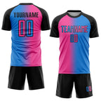 Custom Powder Blue Pink-Black Sublimation Gradient Fashion Soccer Uniform Jersey photo 2