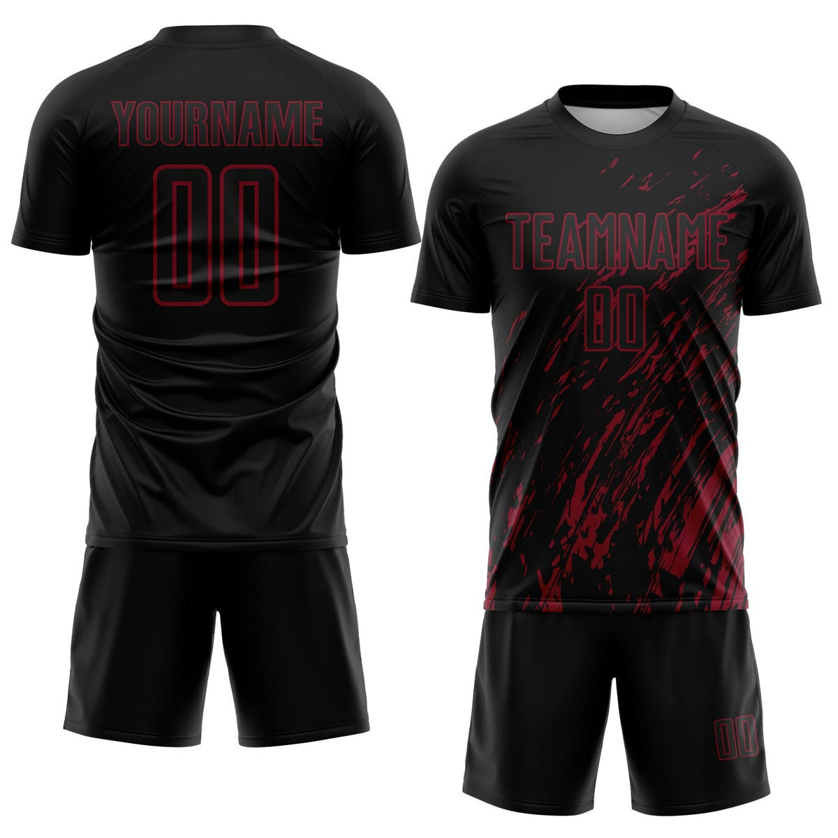 Custom Black Crimson Splash Sublimation Soccer Uniform Jersey photo 2