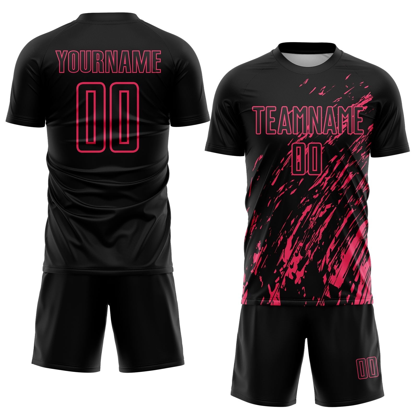 Custom Black Neon Pink Splash Sublimation Soccer Uniform Jersey photo 2