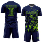 Custom Navy Neon Green Splash Sublimation Soccer Uniform Jersey photo 2