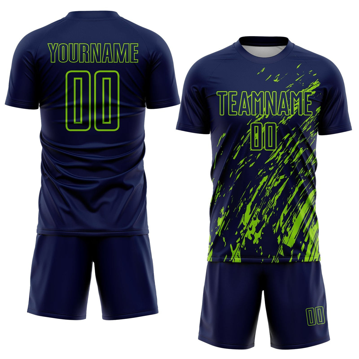 Custom Navy Neon Green Splash Sublimation Soccer Uniform Jersey photo 2