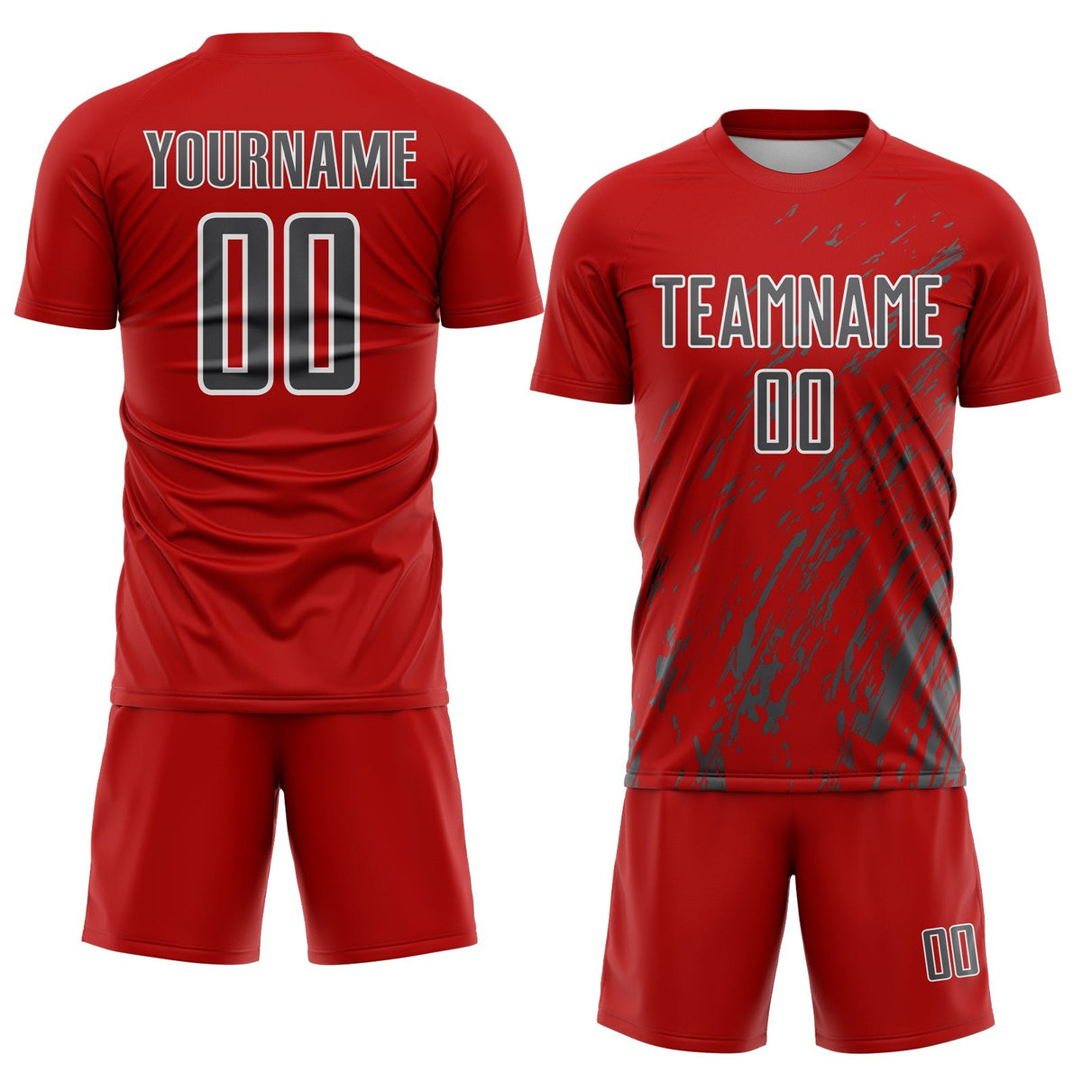 Custom Red Steel Gray-White Splash Sublimation Soccer Uniform Jersey photo 2