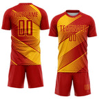 Custom Red Gold Line Sublimation Soccer Uniform Jersey photo 2