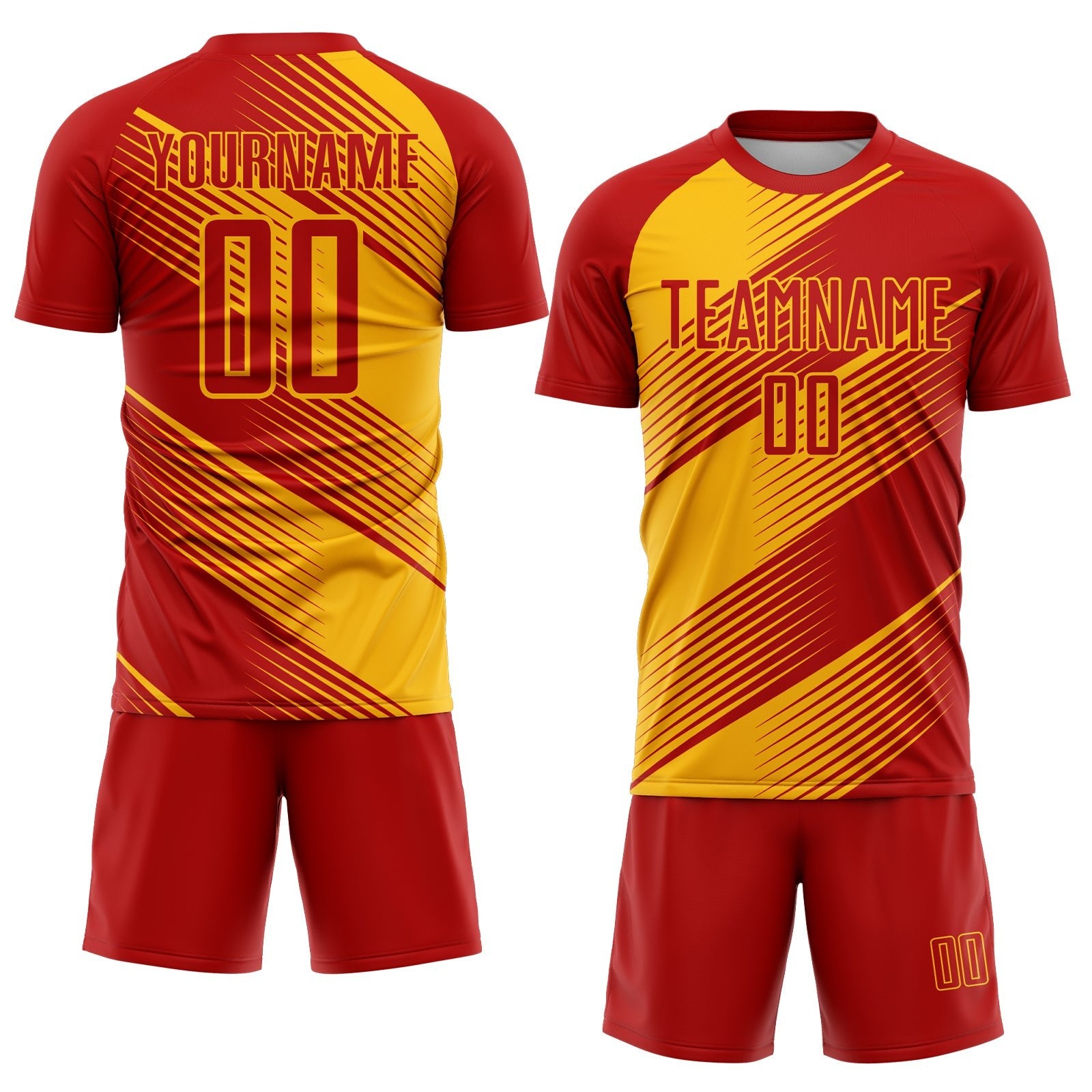 Custom Red Gold Line Sublimation Soccer Uniform Jersey photo 2