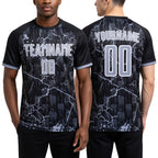 Custom Black Gray-White Lightning Sublimation Soccer Uniform Jersey worn front and back