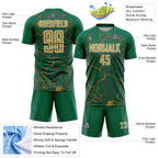 Custom Kelly Green Old Gold-White Lightning Sublimation Soccer Uniform Jersey photo 4