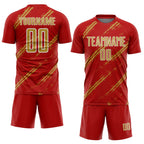 Custom Red Old Gold-White Abstract Fragment Art Splash Sublimation Soccer Uniform Jersey photo 2