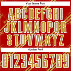 Custom Red Old Gold-White Abstract Fragment Art Splash Sublimation Soccer Uniform Jersey photo 5