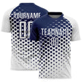 Custom White Navy Modern Polka Dot Sublimation Soccer Uniform Jersey