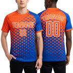 Custom Thunder Blue Orange-White Modern Polka Dot Sublimation Soccer Uniform Jersey worn front and back