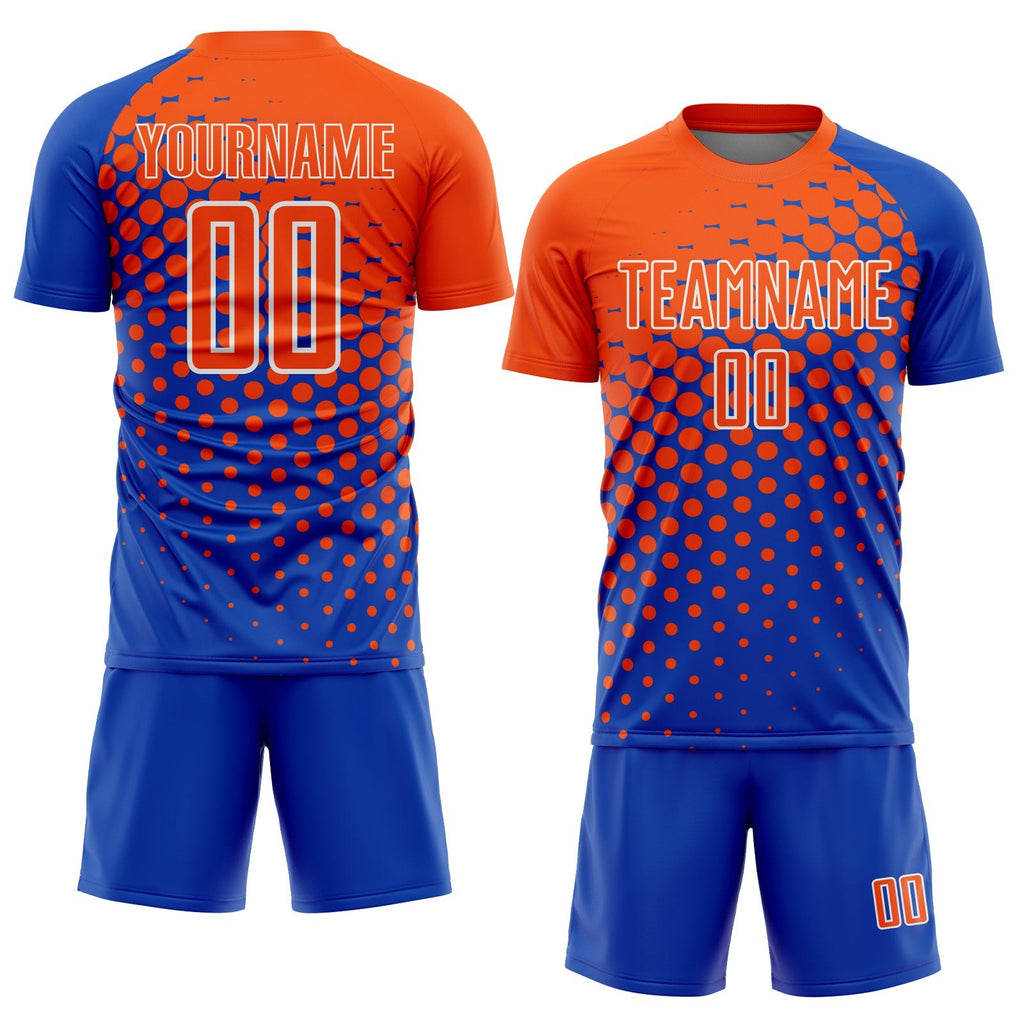 Custom Thunder Blue Orange-White Modern Polka Dot Sublimation Soccer Uniform Jersey photo 2