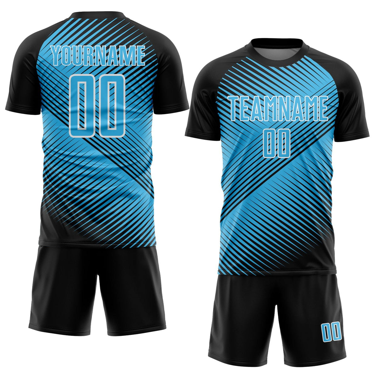 Custom Black Sky Blue-White Line Sublimation Soccer Uniform Jersey photo 2