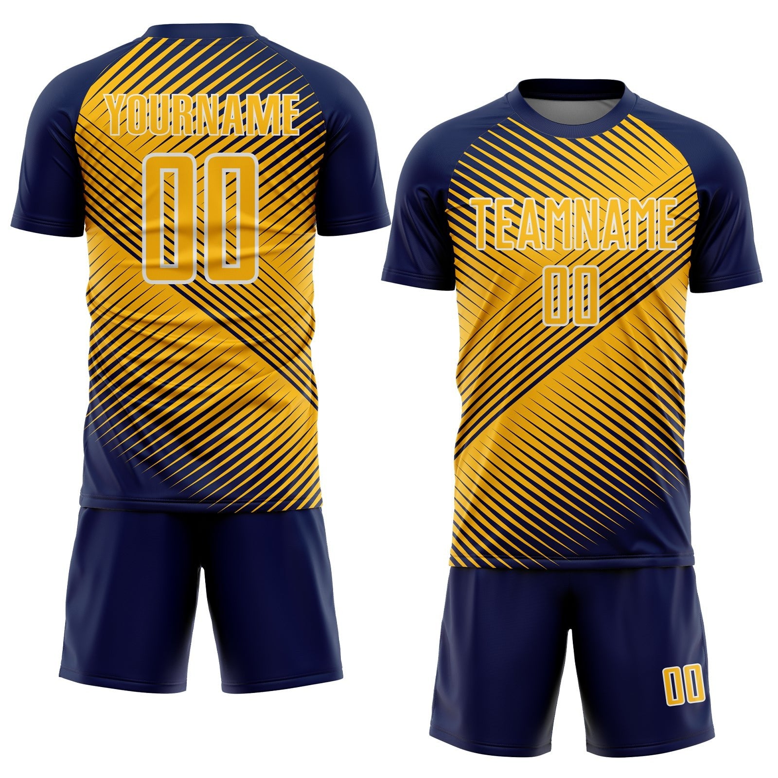 Custom Navy Gold-White Line Sublimation Soccer Uniform Jersey photo 2