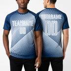Custom Navy Silver-White Line Sublimation Soccer Uniform Jersey worn front and back