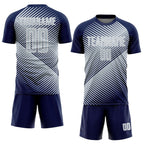Custom Navy Silver-White Line Sublimation Soccer Uniform Jersey photo 2