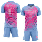Custom Light Blue Pink-White Line Sublimation Soccer Uniform Jersey photo 2