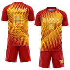 Custom Red Gold-White Line Sublimation Soccer Uniform Jersey photo 2