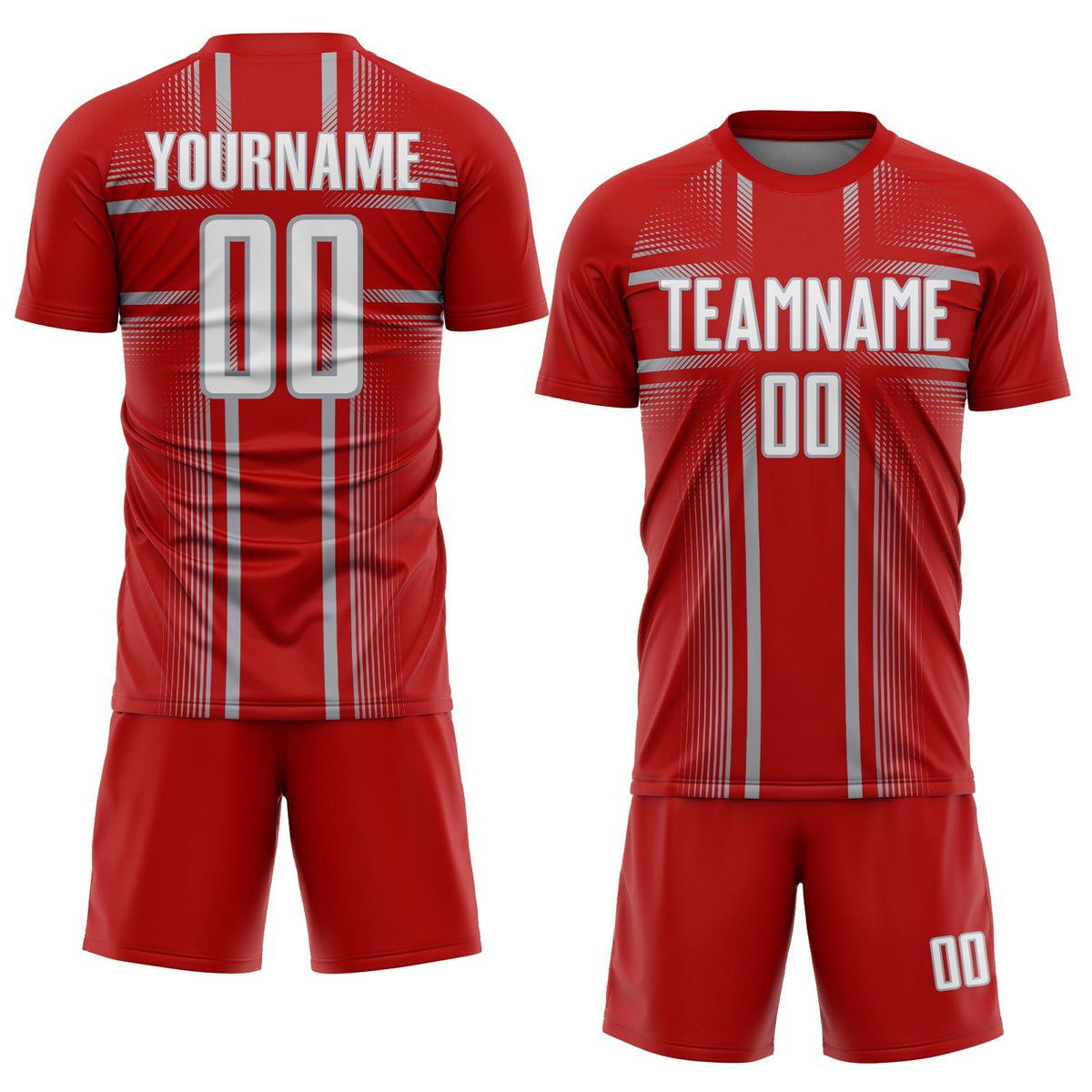 Custom Red White-Gray Lines Sublimation Soccer Uniform Jersey photo 2