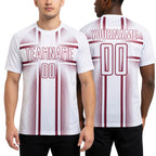 Custom White Burgundy Lines Sublimation Soccer Uniform Jersey worn front and back