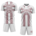Custom White Burgundy Lines Sublimation Soccer Uniform Jersey photo 2