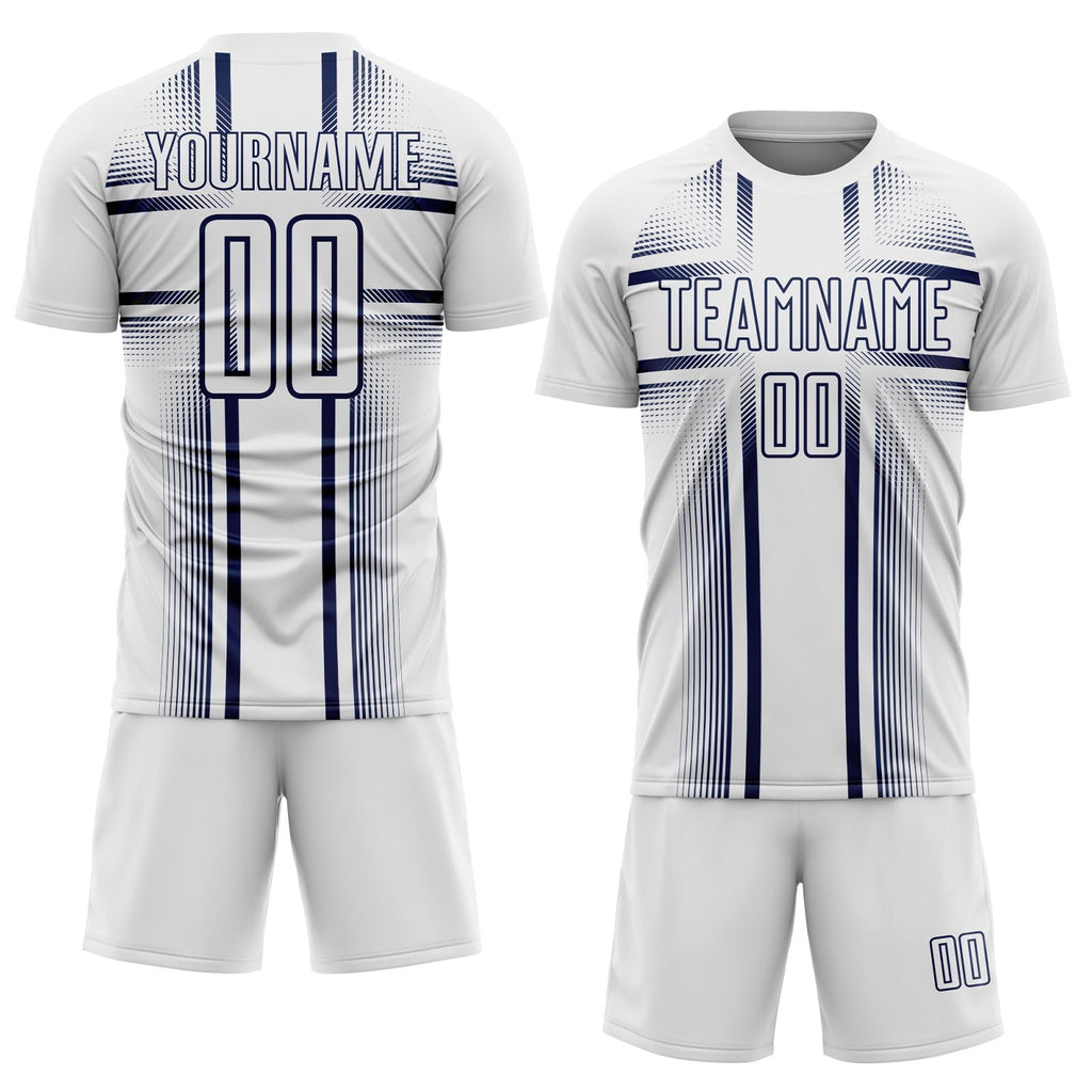 Custom White Navy Lines Sublimation Soccer Uniform Jersey photo 2