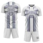 Custom White Navy Lines Sublimation Soccer Uniform Jersey photo 2