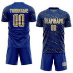 Custom Royal Old Gold-White Slant Lines Sports Sublimation Soccer Uniform Jersey photo 2