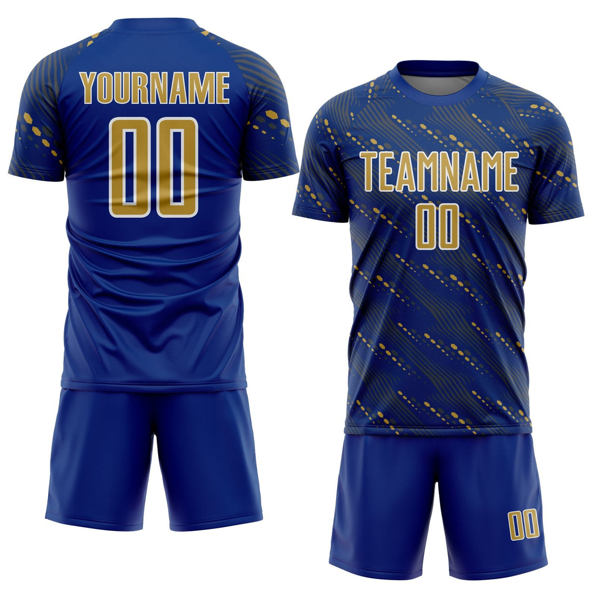 Custom Royal Old Gold-White Slant Lines Sports Sublimation Soccer Uniform Jersey photo 2