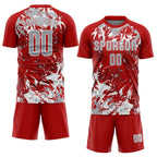 Custom Red Gray-White Fluid Art Splash Sublimation Soccer Uniform Jersey photo 2