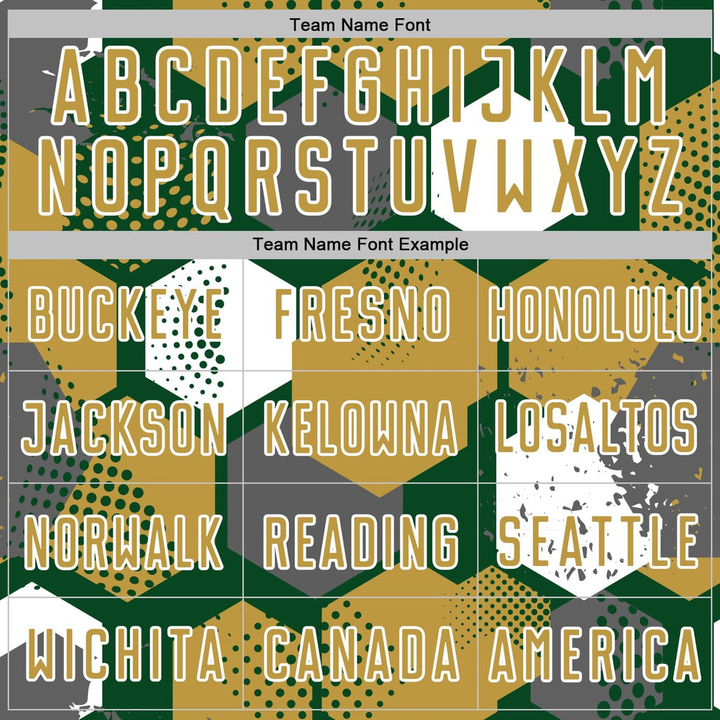 Custom Green Old Gold-White Geometric Shape Sublimation Soccer Uniform Jersey photo 4