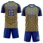 Custom Royal Yellow-White Geometric Arrow Sublimation Soccer Uniform Jersey photo 2