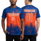 Custom Royal Orange-White Abstract Splatter Grunge Art Sports Sublimation Soccer Uniform Jersey worn front and back