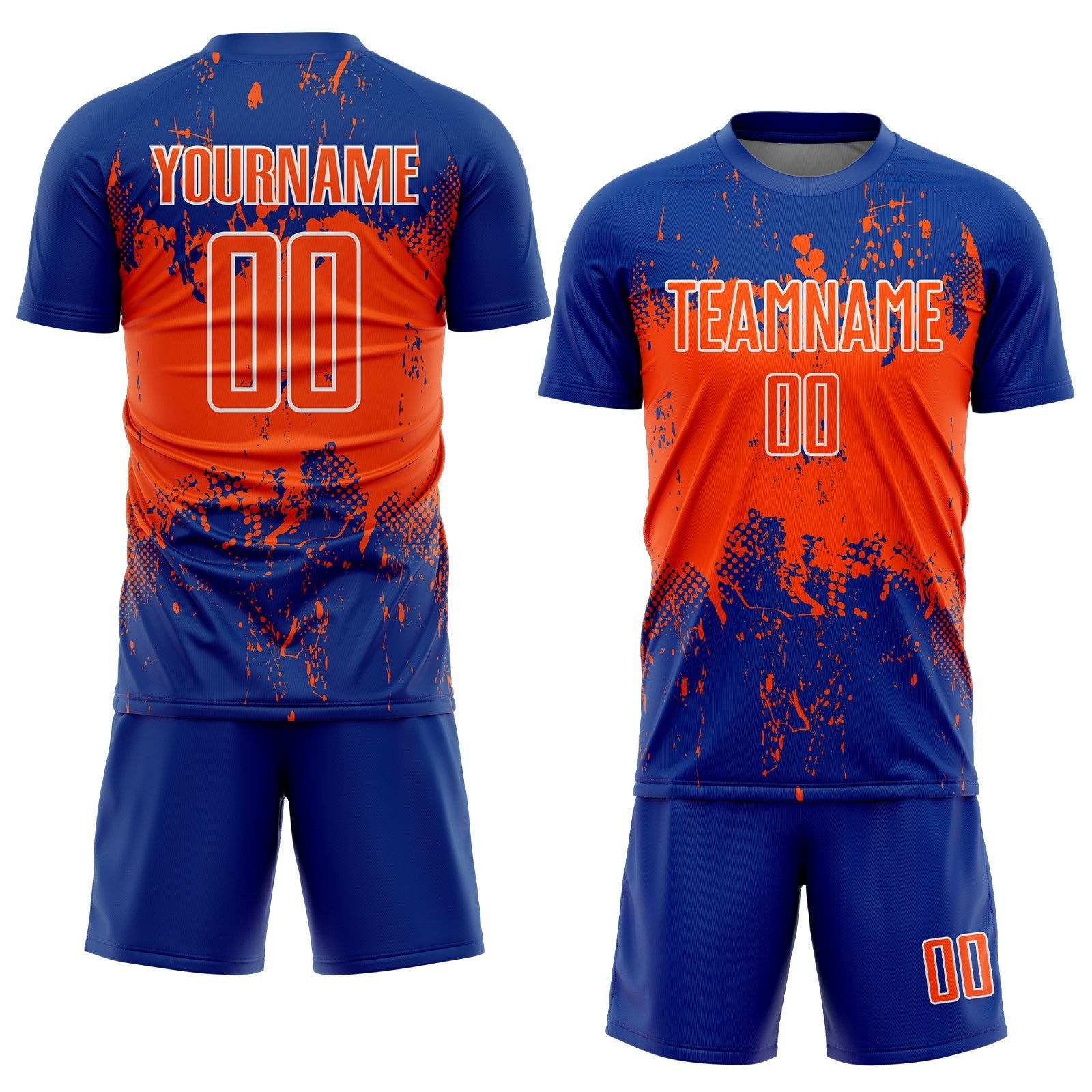 Custom Royal Orange-White Abstract Splatter Grunge Art Sports Sublimation Soccer Uniform Jersey photo 2