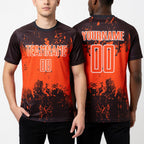 Custom Brown Orange-White Abstract Splatter Grunge Art Sports Sublimation Soccer Uniform Jersey worn front and back