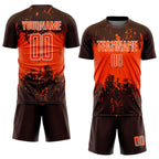 Custom Brown Orange-White Abstract Splatter Grunge Art Sports Sublimation Soccer Uniform Jersey photo 2